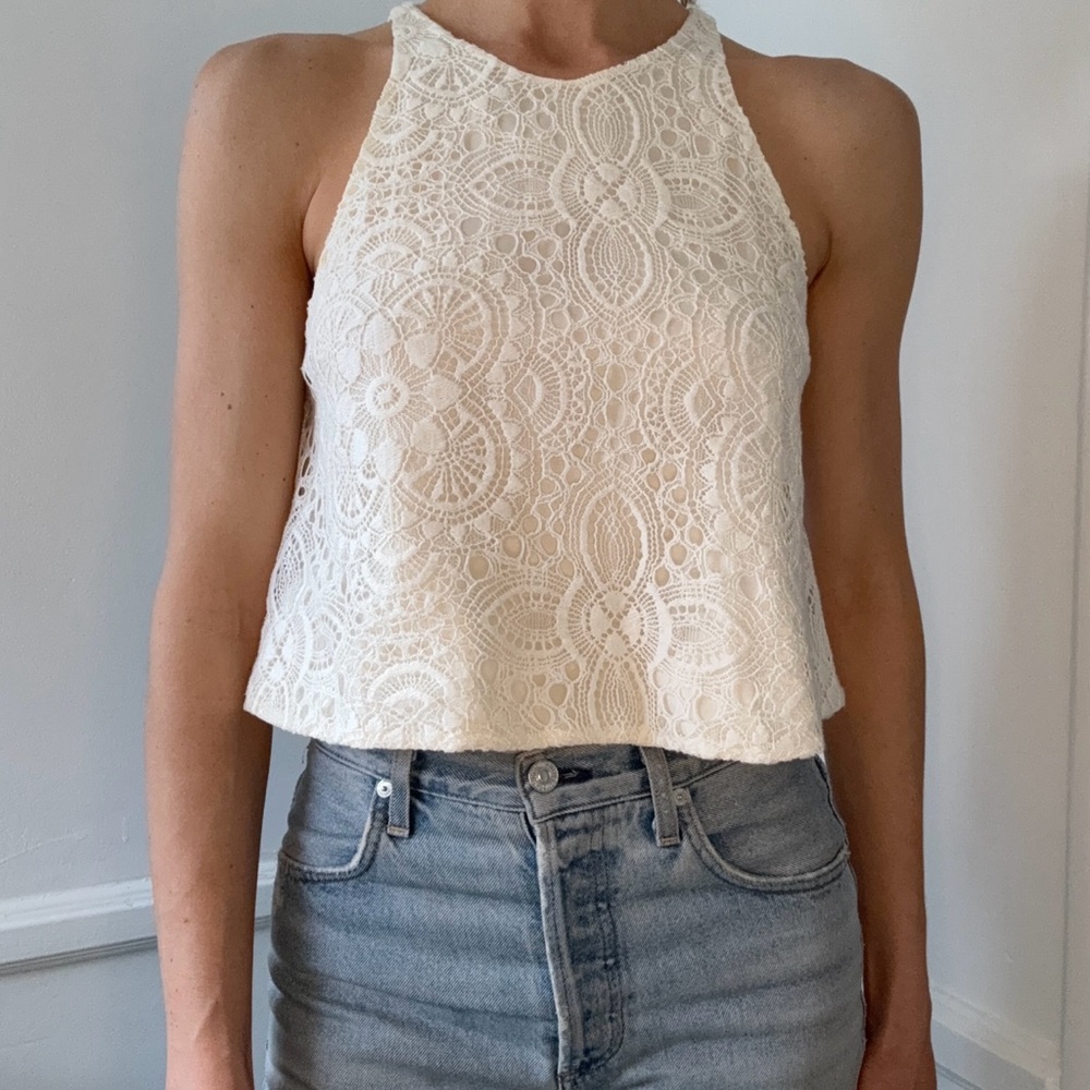 Zara Elegant Cream Lace Sleeveless Top